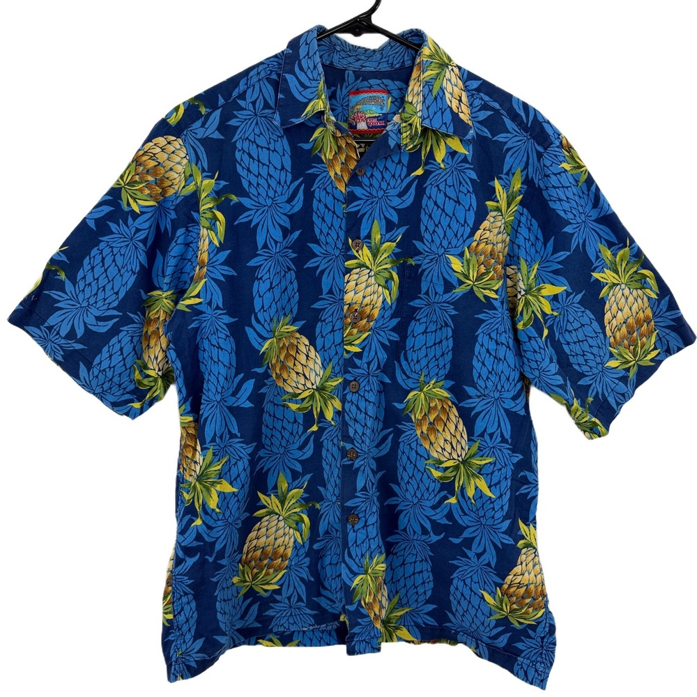 Reyn Spooner Joe Kealoha Shirt Mens Large Blue Hawaiian Short Sleeve Button Up